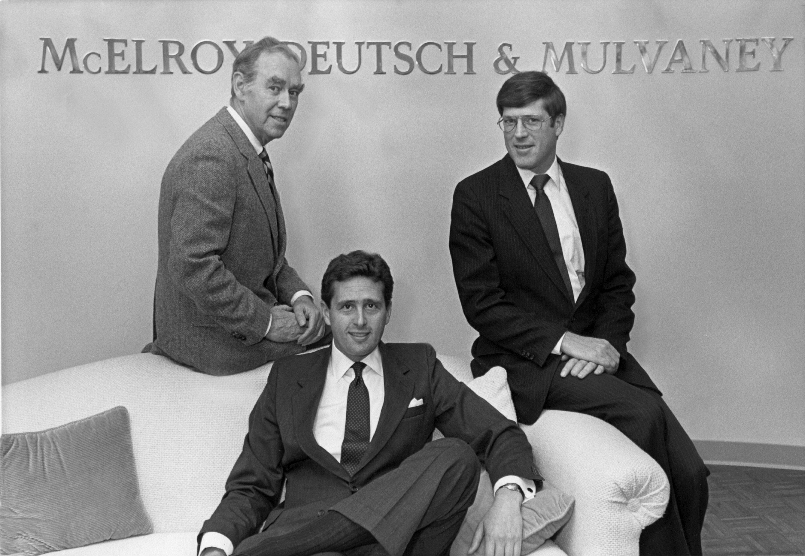 McElroy Deutsch founders in a 1984 photo - William McElroy, Edward Deutsch and James Mulvaney